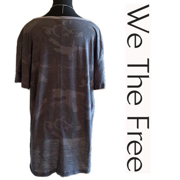Free People We The Free Oversized Grey Gray Army Camo Raw Edge Soft T-Shirt Top - Picture 4 of 7